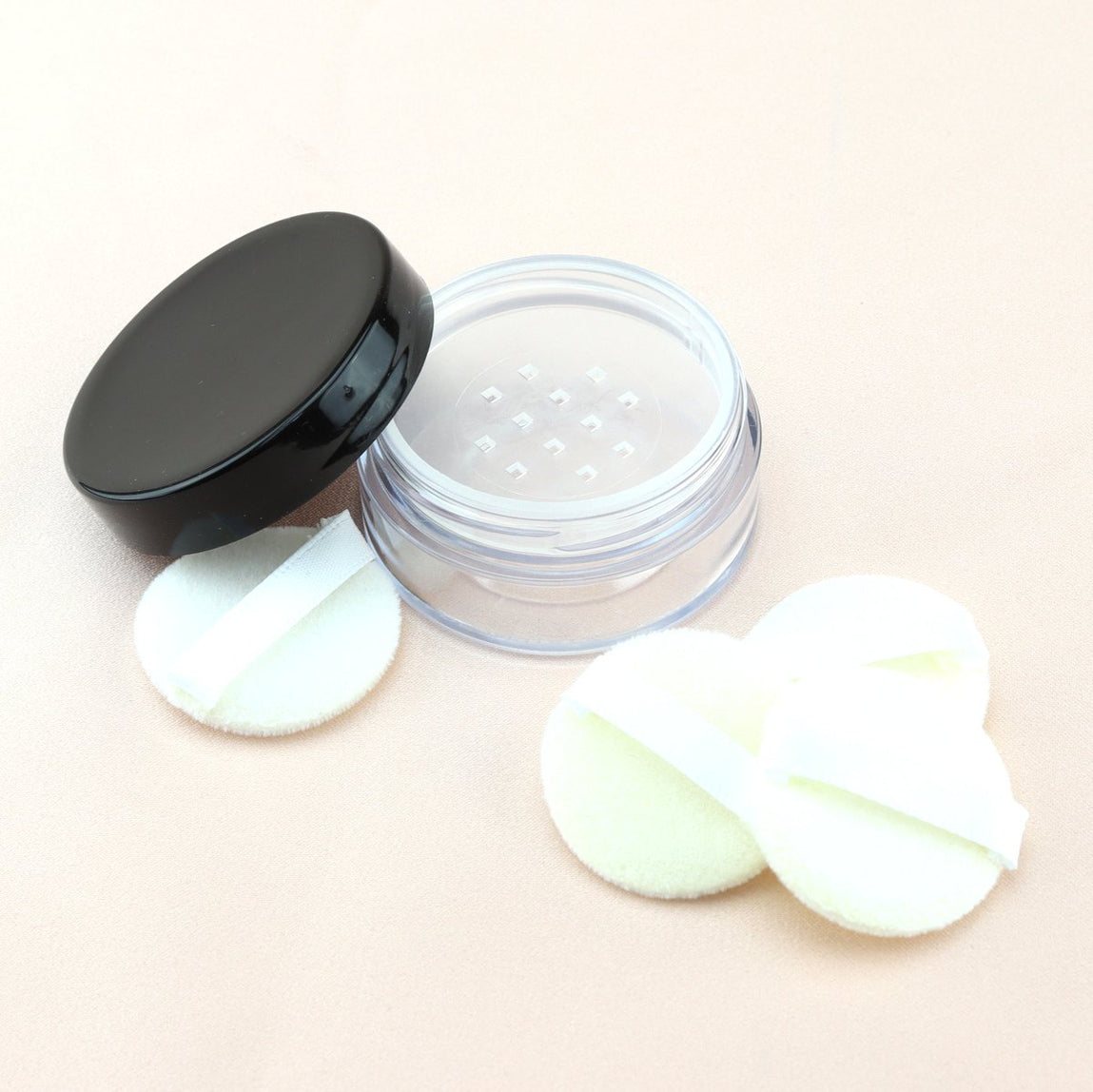 Leere Puderdose Mit Puff – 7,6x7,6x1,6 Cm, Nachfüllbar, Aus ABS/PS, Silber