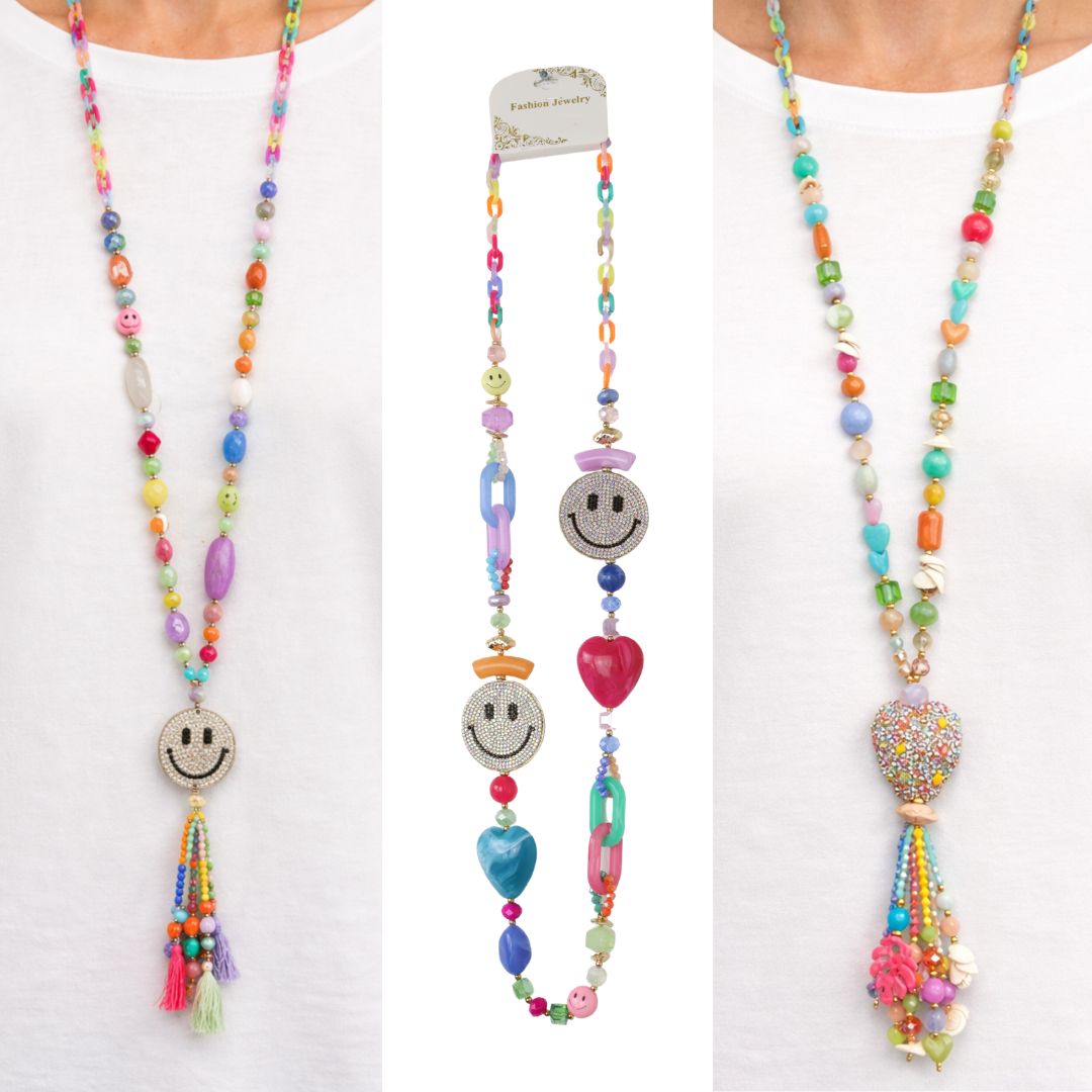 Bunte lange Kette im Ibiza Style, Auswahl